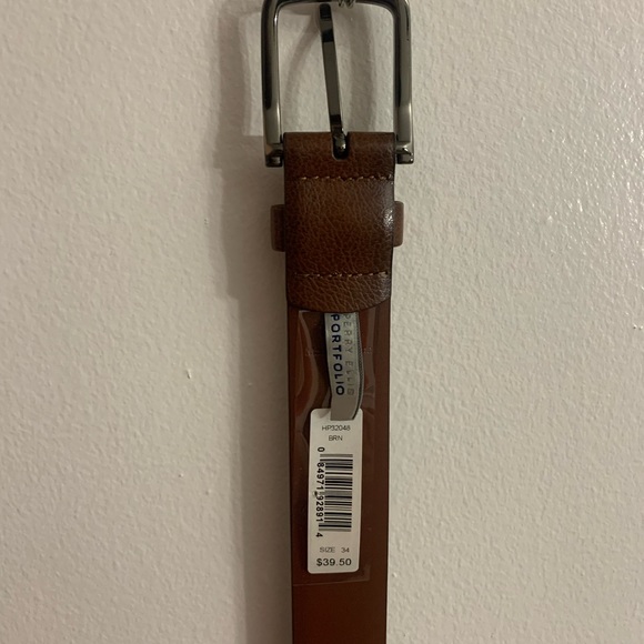 Brand New Perry Ellis Size 34 Brown Leather Belt - Picture 4 of 4